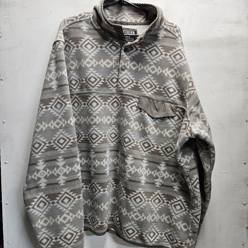 SOUTHERN GRIT Tan/Beige/Grey Aztec Print XXL Pullover Fleece Sweatshirt Jacket